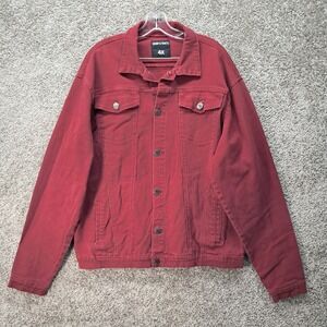 Denim & Rivets 4X Burgundy Red Cotton Blend Button Front Trucker Jacket